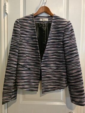 Tahari Striped Open-Front Jacket - Navy & Pink Sz 8